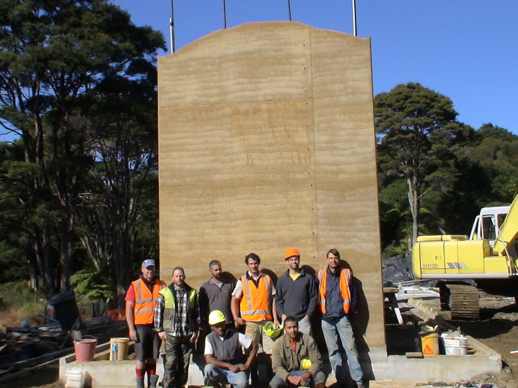 Tall rammed earth feature wall_Biobuild Ltd